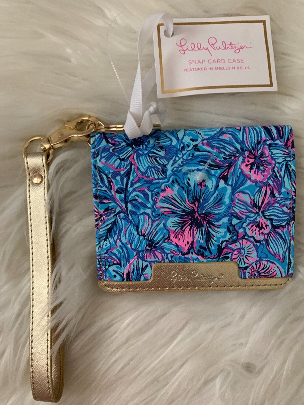 LILLY PULITZER Shells N Bells Printed Snap Card Case with Key Ring/Wristlet